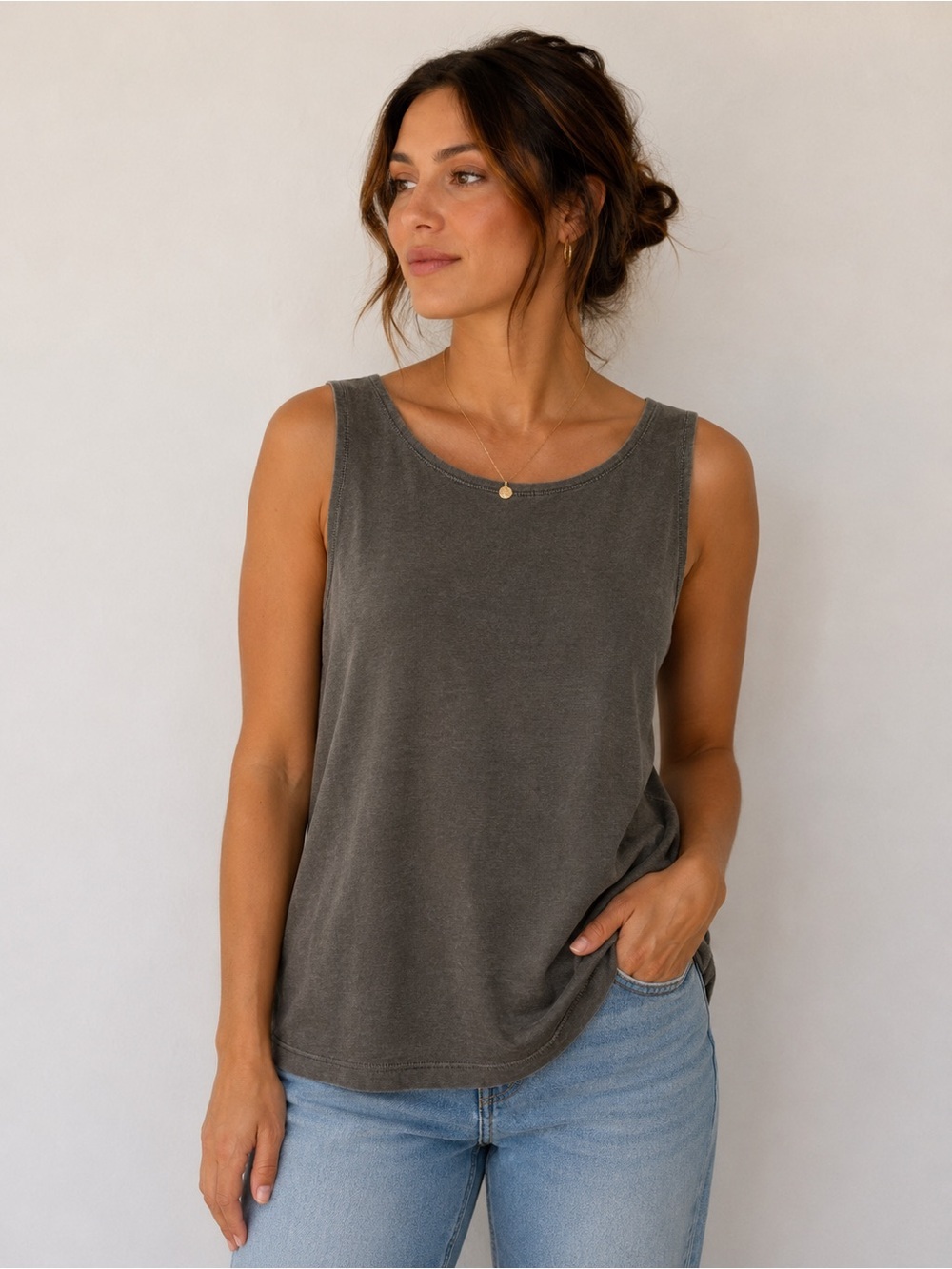 Chico’s Travelers Charcoal Gray Stretch Tank Top Acetate Size 3 XL Size 16 18